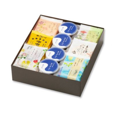 人気お煎餅と水羊羹詰め合わせ「夏めぐり 化粧箱T」 (米菓22袋＋涼菓4個)