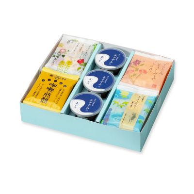 人気お煎餅と水羊羹詰め合わせ「夏めぐり 化粧箱M」 (米菓16袋＋涼菓3個)